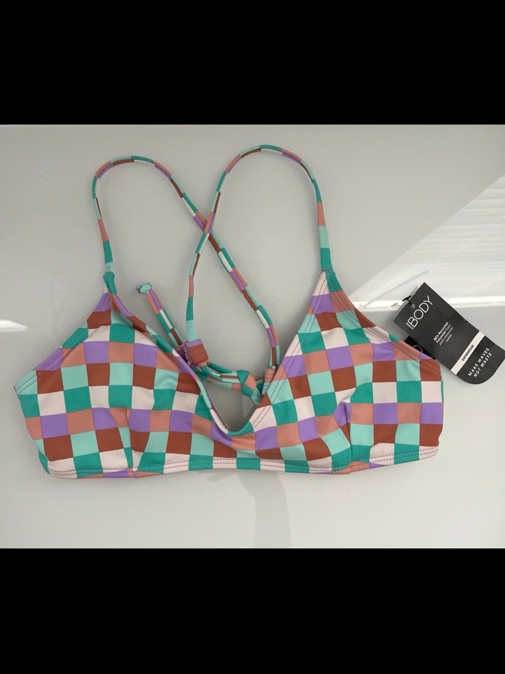 Cotton On Checkered Bikini Top in Teal, Lavender & Rust